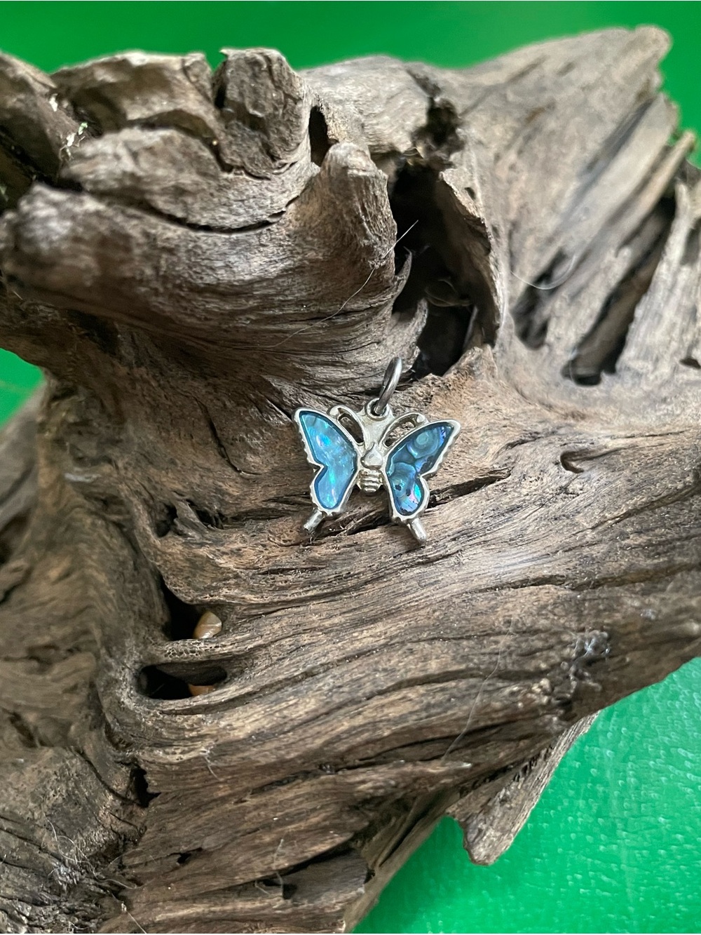 Blue Abalone Shell Butterfly Pendant Charm Sterling Silver .925 Metal Piece
